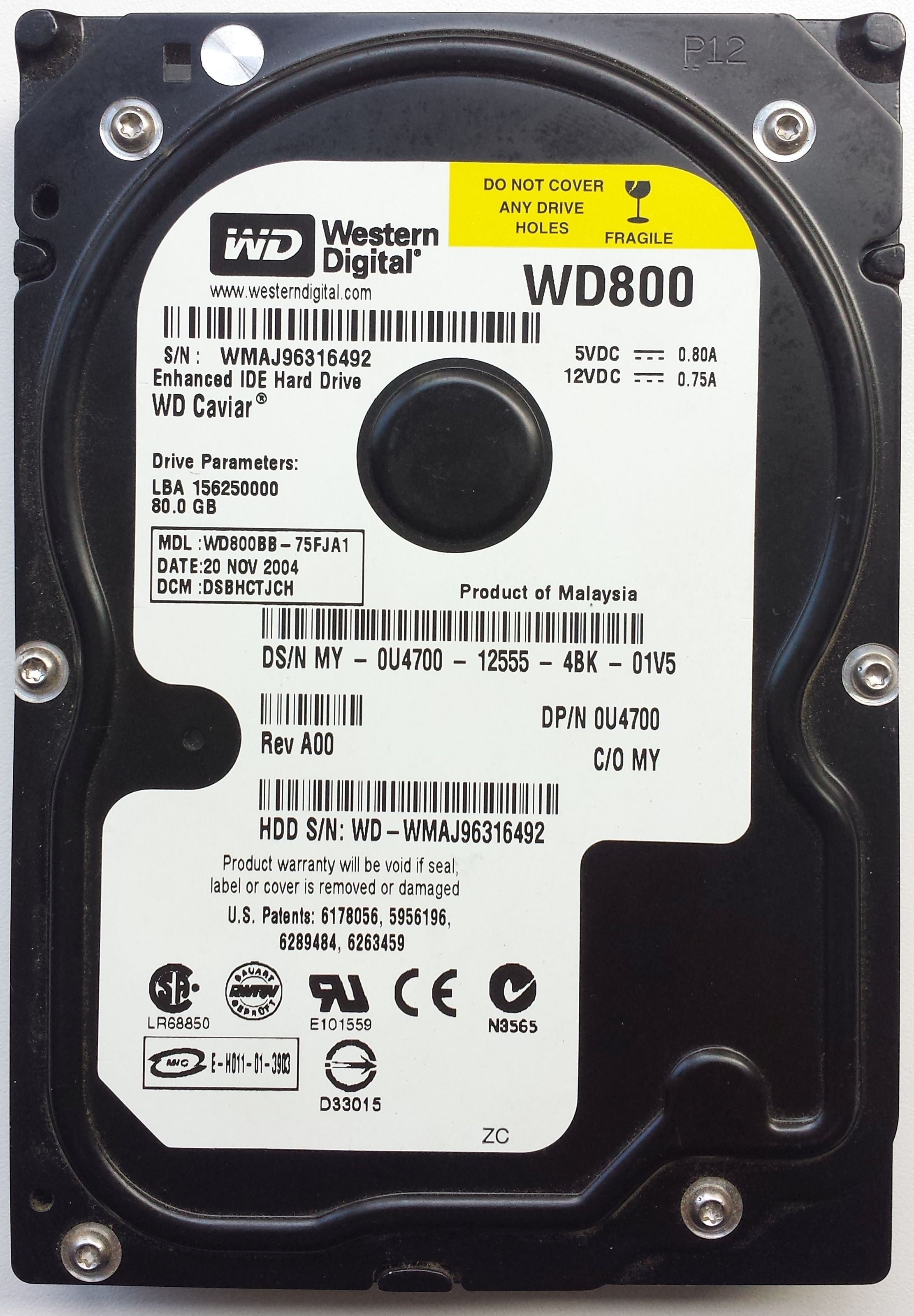 HDD PATA/100 3.5" 80GB / Western Digital Caviar (WD800BB)